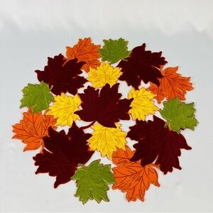 Trio of Placements/Chargers (3) Round Leaf Orange Burgundy Yellow Green Fabric